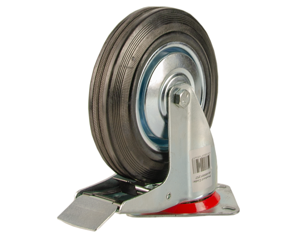 Большегрузное колесо обрезиненное euro-lift поворотное, c тормозом, г/п 100кг (125*37,5 мм)